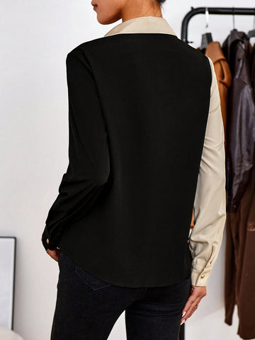 Clasi Women's Spring Autumn Striped Print Long Sleeve Loose Elegant Blouse