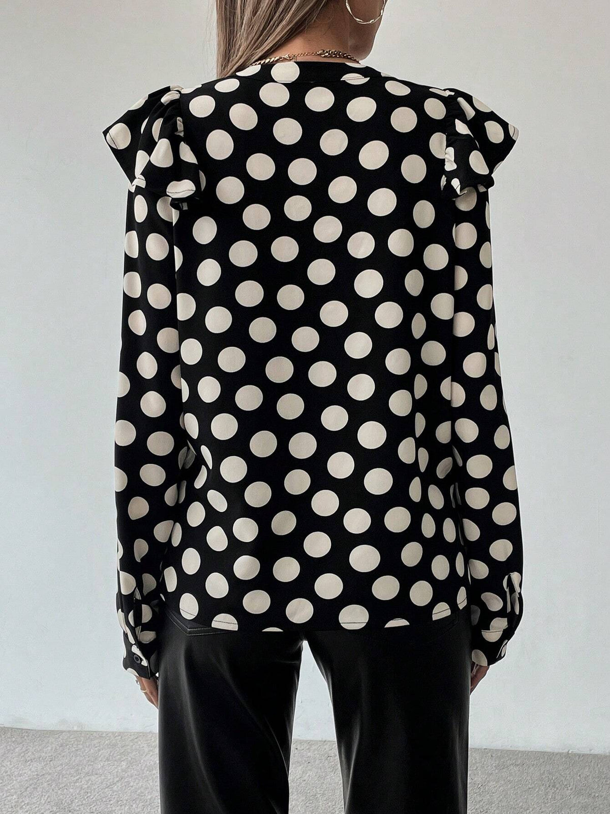 Clasi Women's Spring Summer Polka Dot Print Cutout V-Neck Ruffle Hem Elegant Blouse