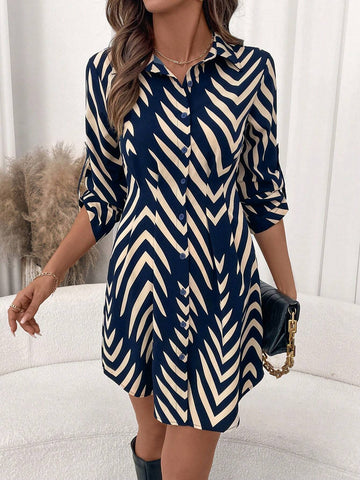 Women's Striped Cinched Waist Sleeveless Shirt Dress With Buttoned Placket And Flared Hem, Blue