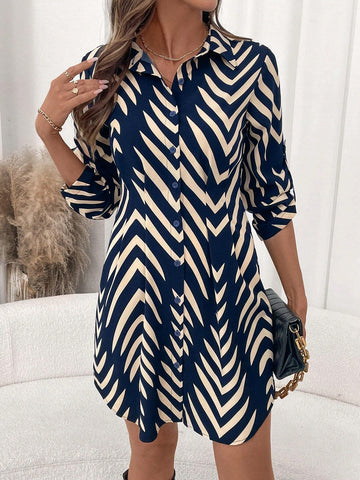 Women's Striped Cinched Waist Sleeveless Shirt Dress With Buttoned Placket And Flared Hem, Blue