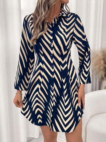 Women's Striped Cinched Waist Sleeveless Shirt Dress With Buttoned Placket And Flared Hem, Blue