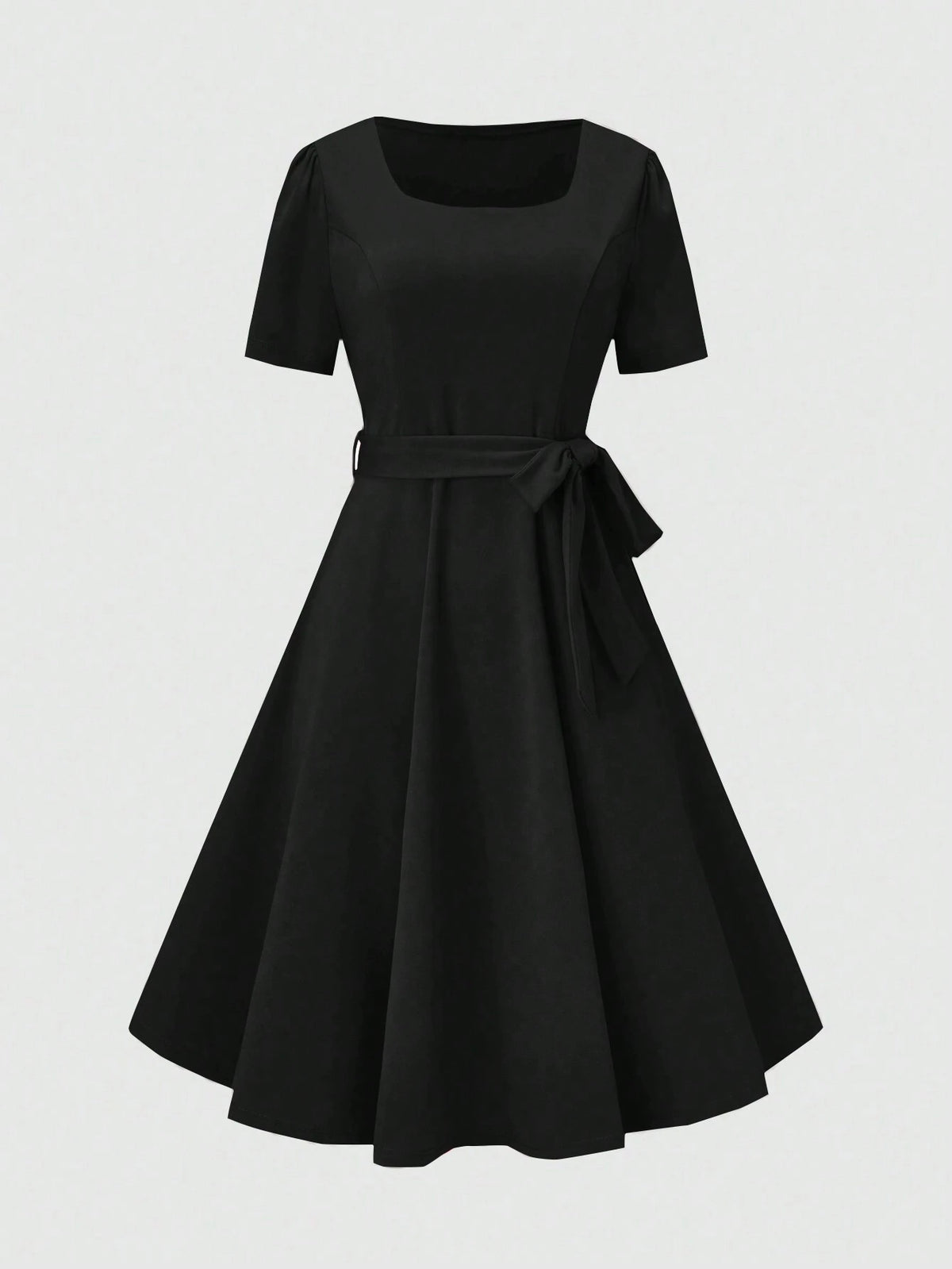 Women's Summer Casual Solid Color Short Sleeve Cinched Waist Dress