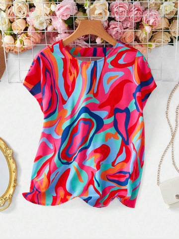 Clasi Women's Summer Elegant Colorful All-Over Print Twisted Back Cut-Out Pride Blouse .