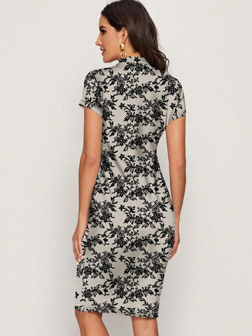Women's Summer Fashionable Elegant Lace & Printed Dress