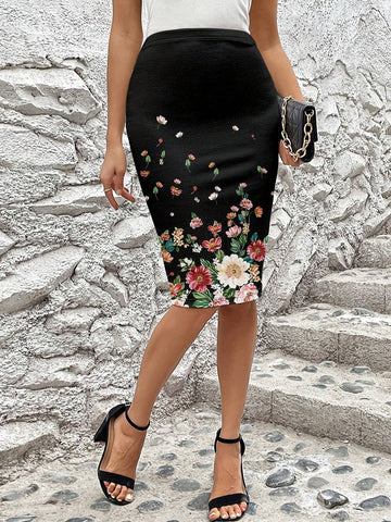 Clasi Women's Summer Floral Printed Bodycon Skirt