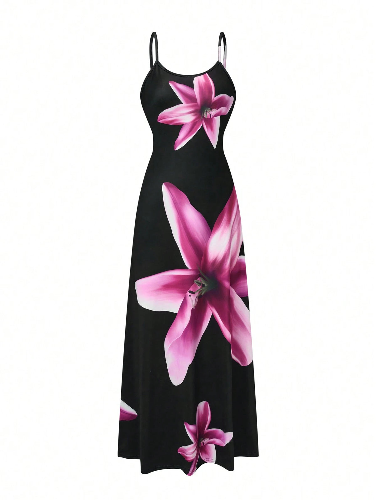 Women's Summer Floral Printed Long Elegant Spaghetti Strap Dress