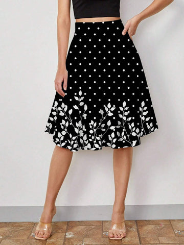 Clasi Women's Summer Floral & Polka Dot Printed Skirt