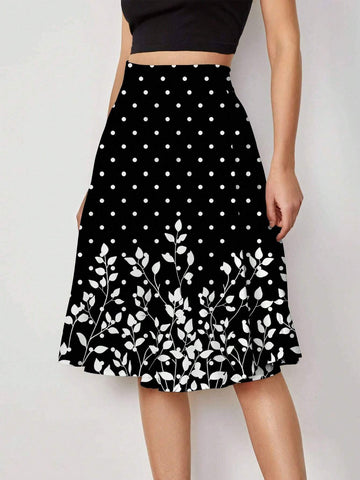 Clasi Women's Summer Floral & Polka Dot Printed Skirt