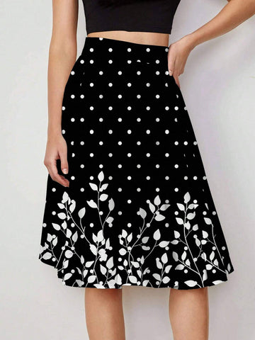 Clasi Women's Summer Floral & Polka Dot Printed Skirt