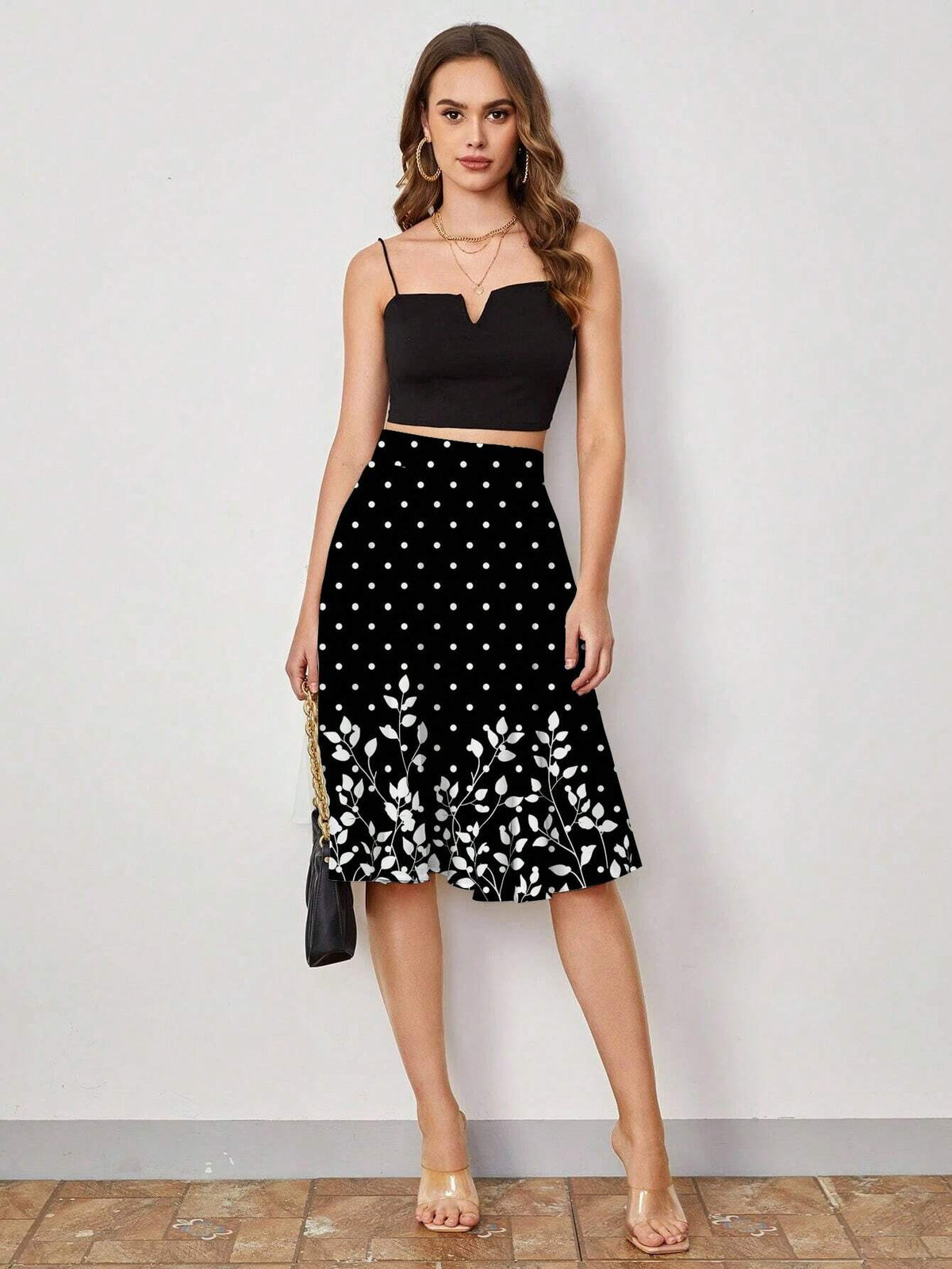 Clasi Women's Summer Floral & Polka Dot Printed Skirt
