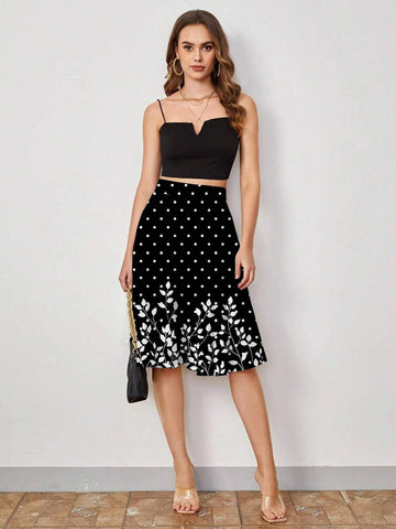 Clasi Women's Summer Floral & Polka Dot Printed Skirt