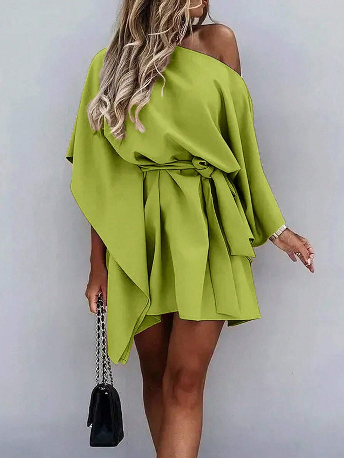 Women's Summer Irregular Strapless Oblique Shoulder Elegant Mini Dress With Bowknot And Cinching