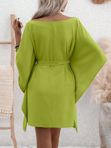 Women's Summer Irregular Strapless Oblique Shoulder Elegant Mini Dress With Bowknot And Cinching