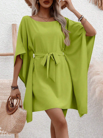 Women's Summer Irregular Strapless Oblique Shoulder Elegant Mini Dress With Bowknot And Cinching