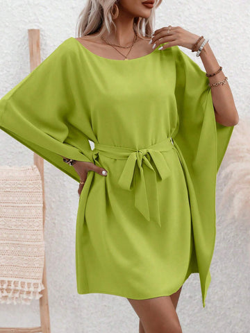Women's Summer Irregular Strapless Oblique Shoulder Elegant Mini Dress With Bowknot And Cinching