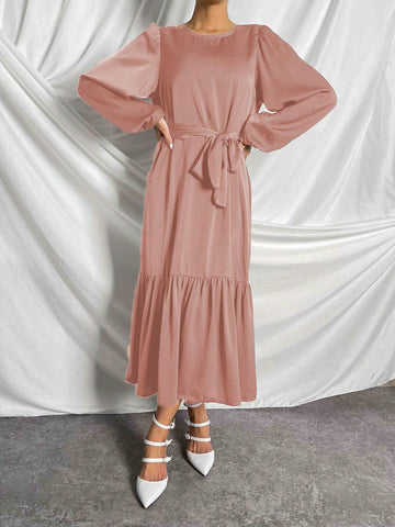 Women's Summer Long Sleeve Self-Tie Ruffle Dress