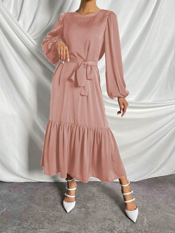 Women's Summer Long Sleeve Self-Tie Ruffle Dress