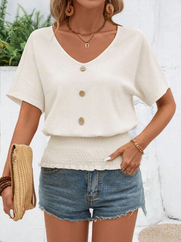 Clasi Women's Summer Short Sleeve Top With Draped Batwing Sleeves