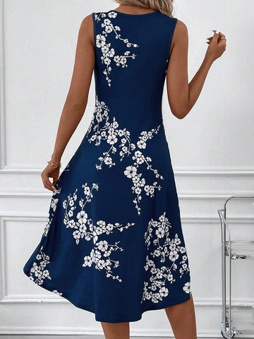 Women's Summer Sleeveless Ruched Dress With Floral Print