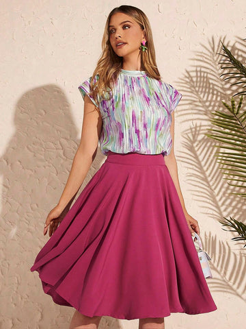 Clasi Women's Summer Tie-Dye Printed Batwing Short Sleeve Loose Casual Top With Stand Collar