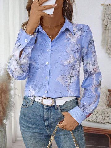 Clasi Women's Textured Printed Long Sleeve Blouse, Summer & Fall