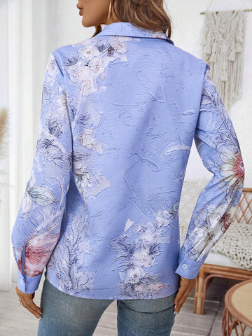 Clasi Women's Textured Printed Long Sleeve Blouse, Summer & Fall