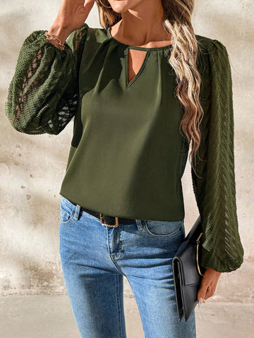 Clasi Women's Textured V-Neck Long Sleeve Cutout Everyday Casual Commute Versatile Blouse
