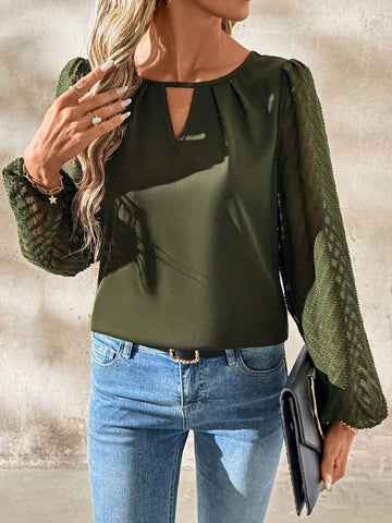 Clasi Women's Textured V-Neck Long Sleeve Cutout Everyday Casual Commute Versatile Blouse