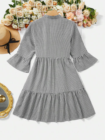 Women's V-Neck Comfortable Babydoll Dress With Ruffle Sleeves Fall Teacher Clothes
