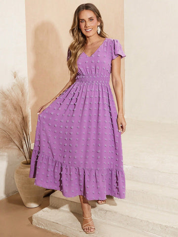 Women's V-Neck Jacquard Knit Long Summer Dress