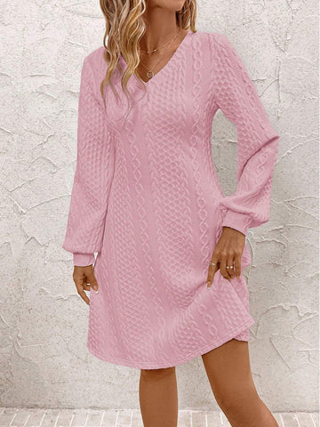Women's V-Neck Long Sleeve Casual Short Dress, Autumn