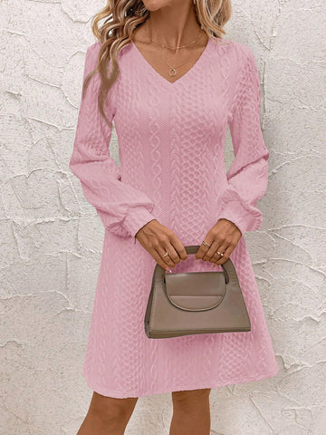 Women's V-Neck Long Sleeve Casual Short Dress, Autumn