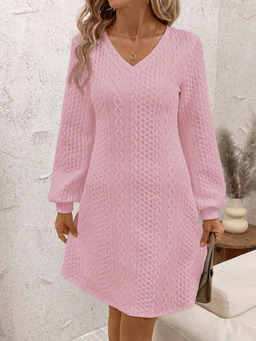 Women's V-Neck Long Sleeve Casual Short Dress, Autumn
