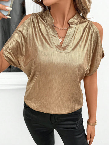 Clasi Women's V-Neck Off Shoulder Short Sleeve Casual Blouse