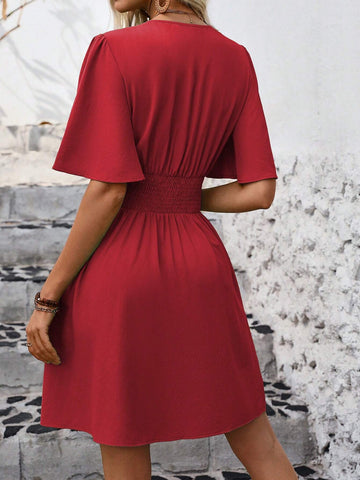 Women's Vacation Casual Solid Color Ruched Waist Dress