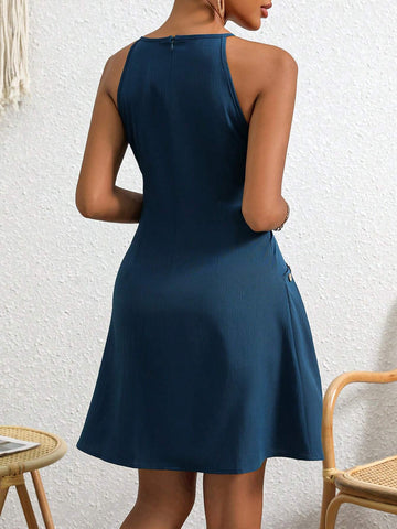 Women's Vacation Leisure Solid Color Hollow Out Halterneck Dress