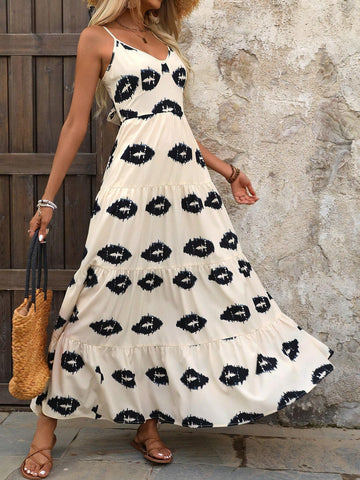 Women's Vacation Lip Print Long Tank Sexy Dress