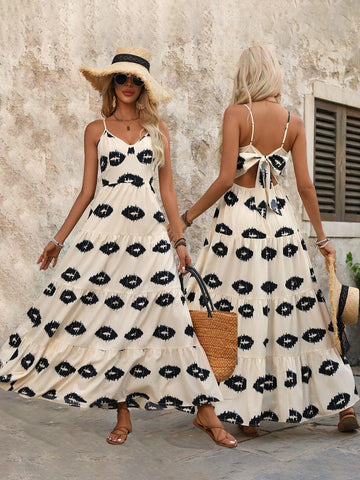Women's Vacation Lip Print Long Tank Sexy Dress