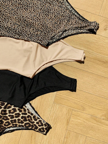 Comfortcana 4pcs/Set Leopard & Solid Black/White Color Mixing Versatile Casual Socks, Suitable For Spring & Summer