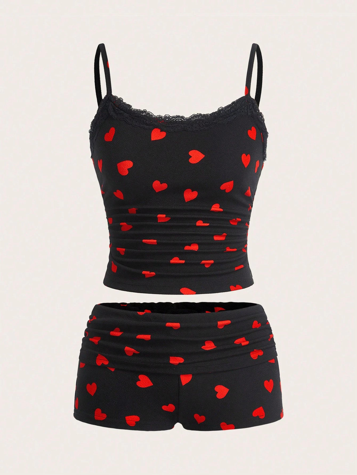Women's 2pcs/Set Black Heart Design Casual Minimalist For Everyday Wear,Valentine's Day