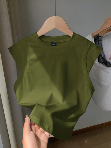 Comfortcana Women's Round Neck Short Sleeve Solid Color Simple Casual Loose Comfortable T-Shirt