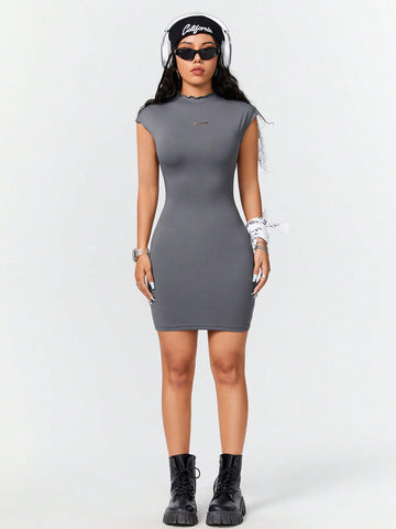 Bodycon Dress With Letter Print Patches
