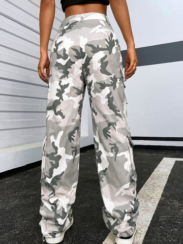 Coolane Camo Print Flap Pocket Cargo Pants