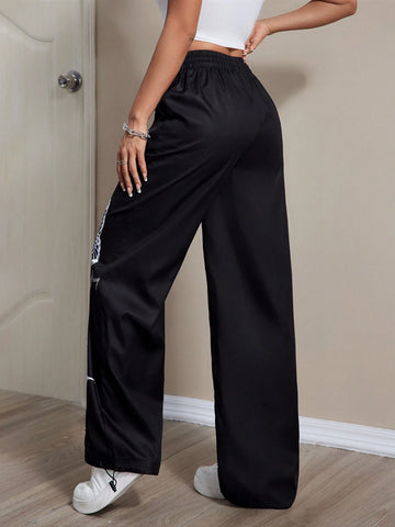 Coolane Casual Butterfly & Letter Printed Drawstring Straight Leg Pants