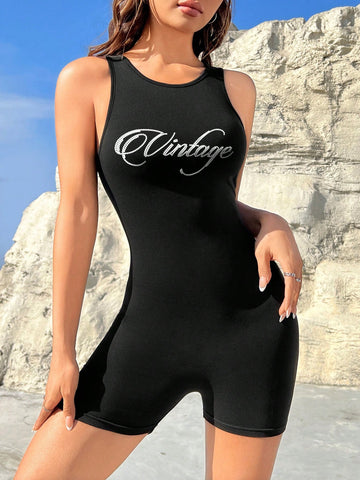 Casual Knitted Round Neck Chunky Fitted Bodysuit With Shorts For Women