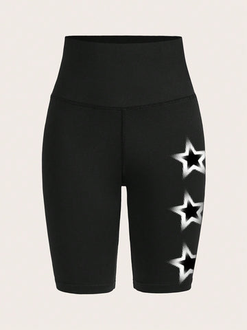 Coolane Casual Knitted Stars Printed Short Leggings For Summer