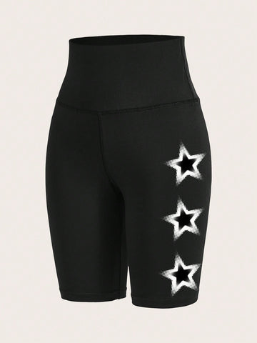 Coolane Casual Knitted Stars Printed Short Leggings For Summer