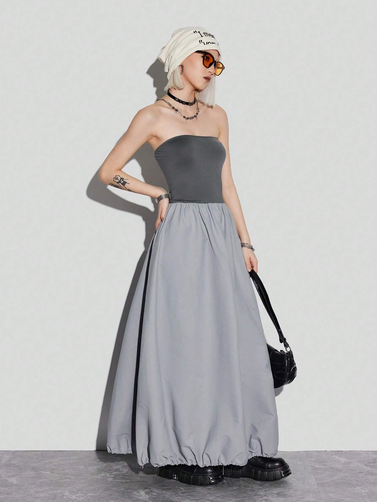 Color-Block Bustier Bud Drape Dress