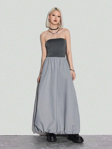 Color-Block Bustier Bud Drape Dress