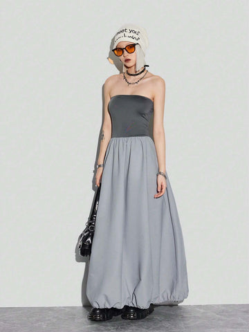 Color-Block Bustier Bud Drape Dress